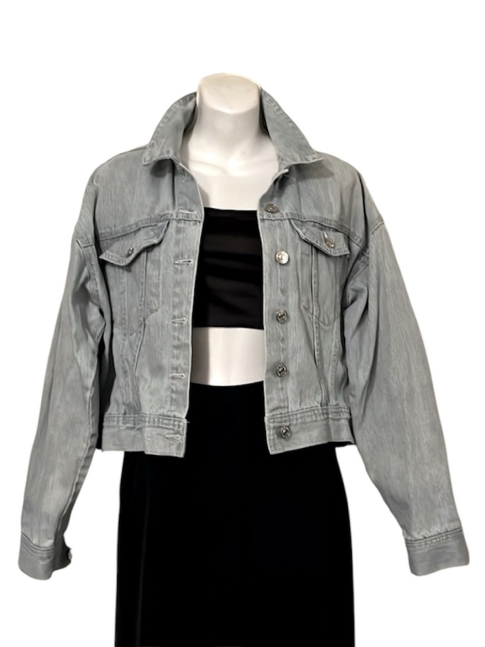 Forever 21 Womens Light Blue Cropped Denim Jean Jacket Sz M